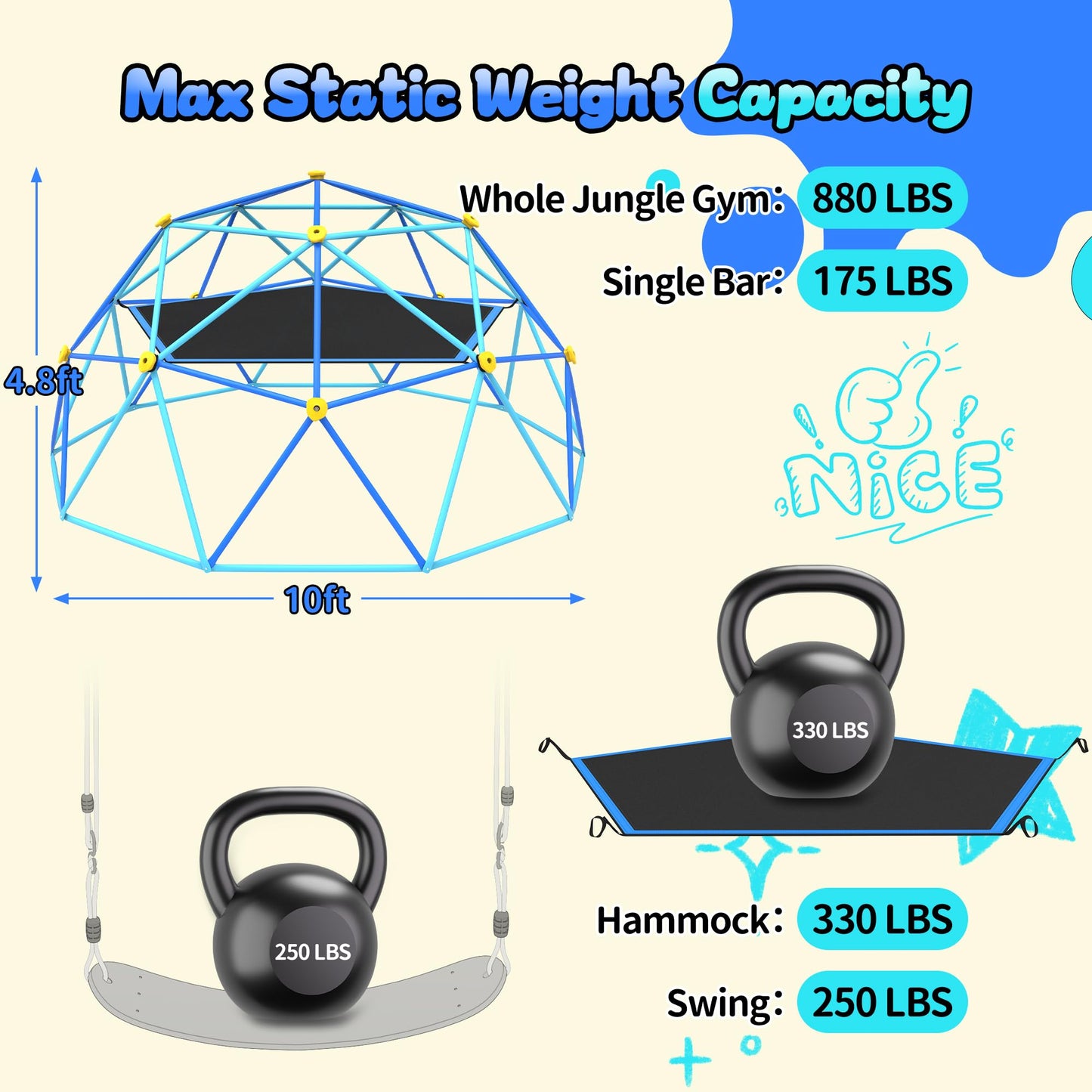 Gardenature 10FT Climbing Dome with Hammock and Swing