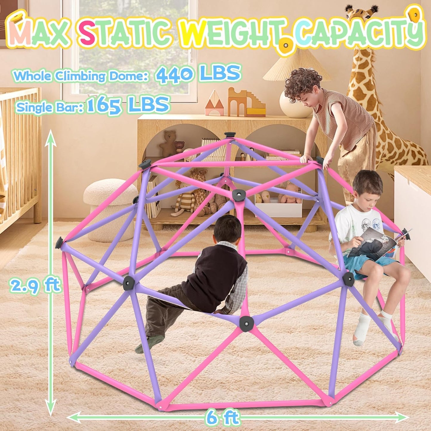 Gardenature 6FT Kids Climbing Dome (Pink & Purple)