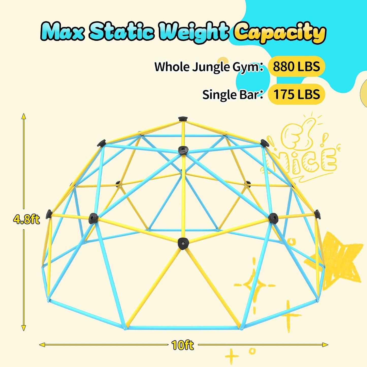 Gardenature 10FT Outdoor Kids Climbing Dome (LightBlue & Yellow)
