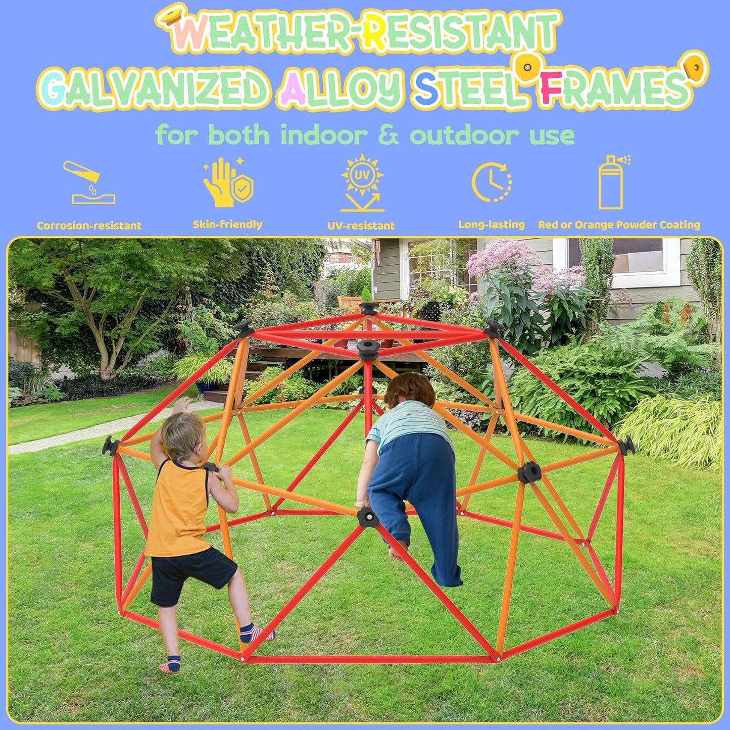 Gardenature 6FT Kids Climbing Dome (Red & Orange)