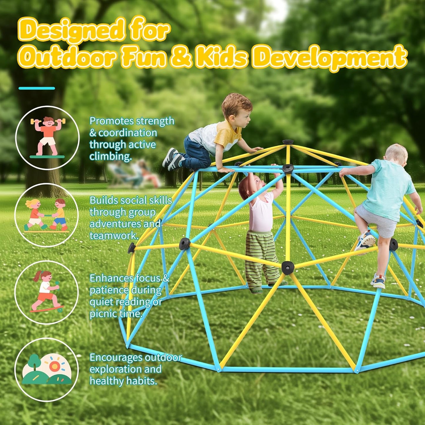 Gardenature 10FT Outdoor Kids Climbing Dome (LightBlue & Yellow)