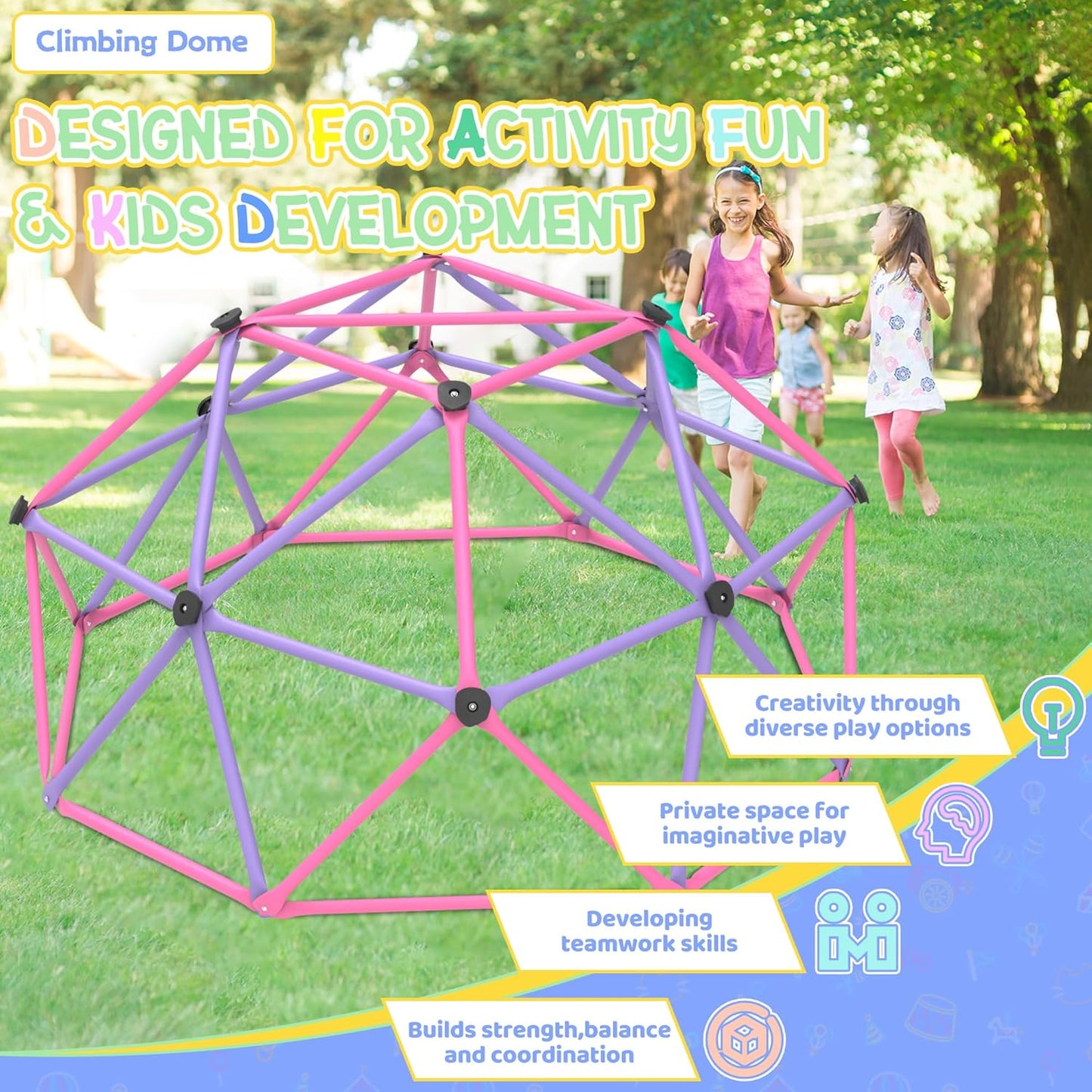 Gardenature 6FT Kids Climbing Dome (Pink & Purple)