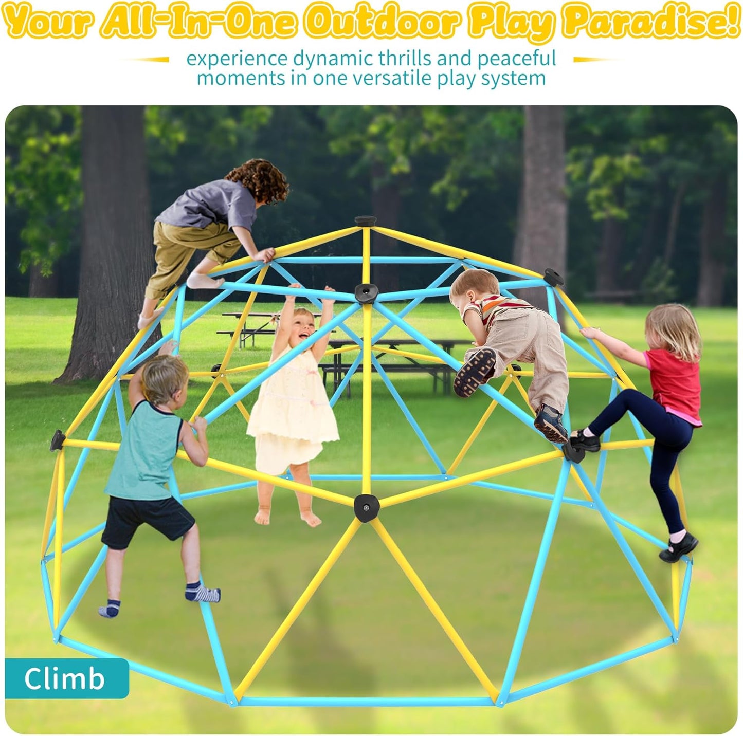 Gardenature 10FT Outdoor Kids Climbing Dome (LightBlue & Yellow)
