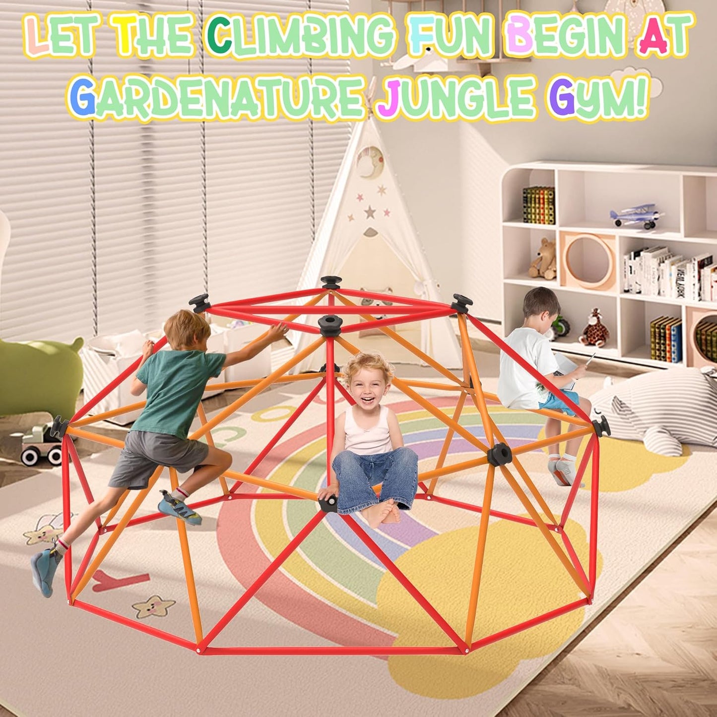 Gardenature 6FT Kids Climbing Dome (Red & Orange)